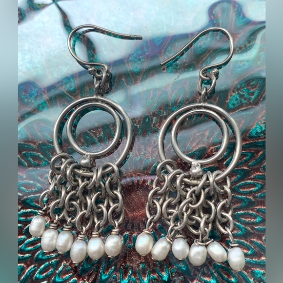 Silpada Vintage HTF RARE Oxidized Freshwater Pearl Chain Dangle Earrings - Picture 12 of 13